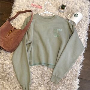 Detroit Not Sorry from Not Sorry Goods Unisex Sage Green Cropped Sweatshirt Sm